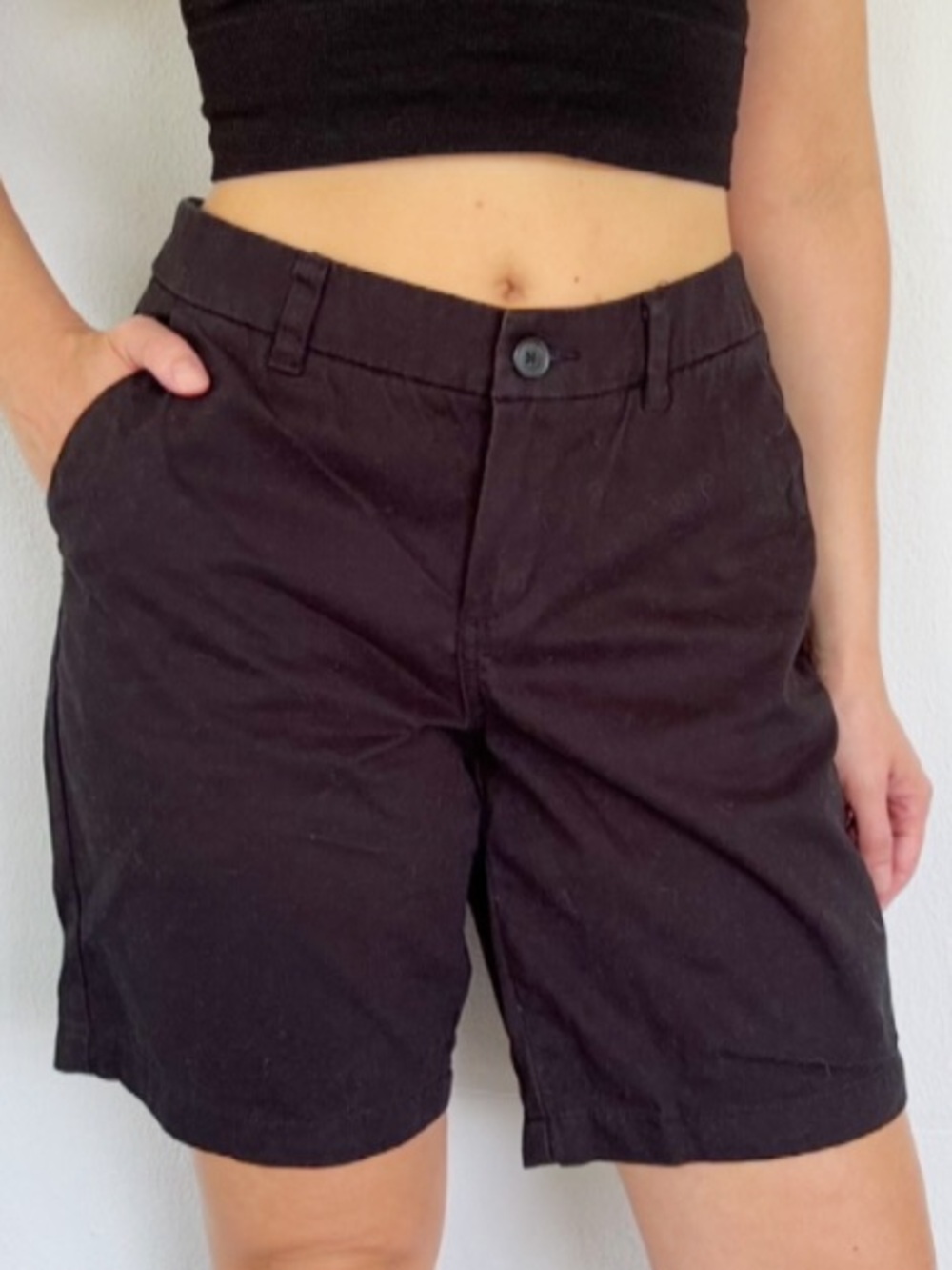 Merona black mid-rise 100% cotton twill chino shorts size 10